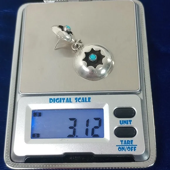 Vintage Navajo Shadowbox Sterling Silver and Turquoise Dangle Earrings - Picture 5 of 12